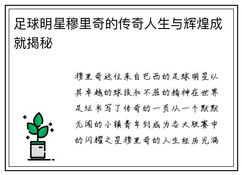 足球明星穆里奇的传奇人生与辉煌成就揭秘